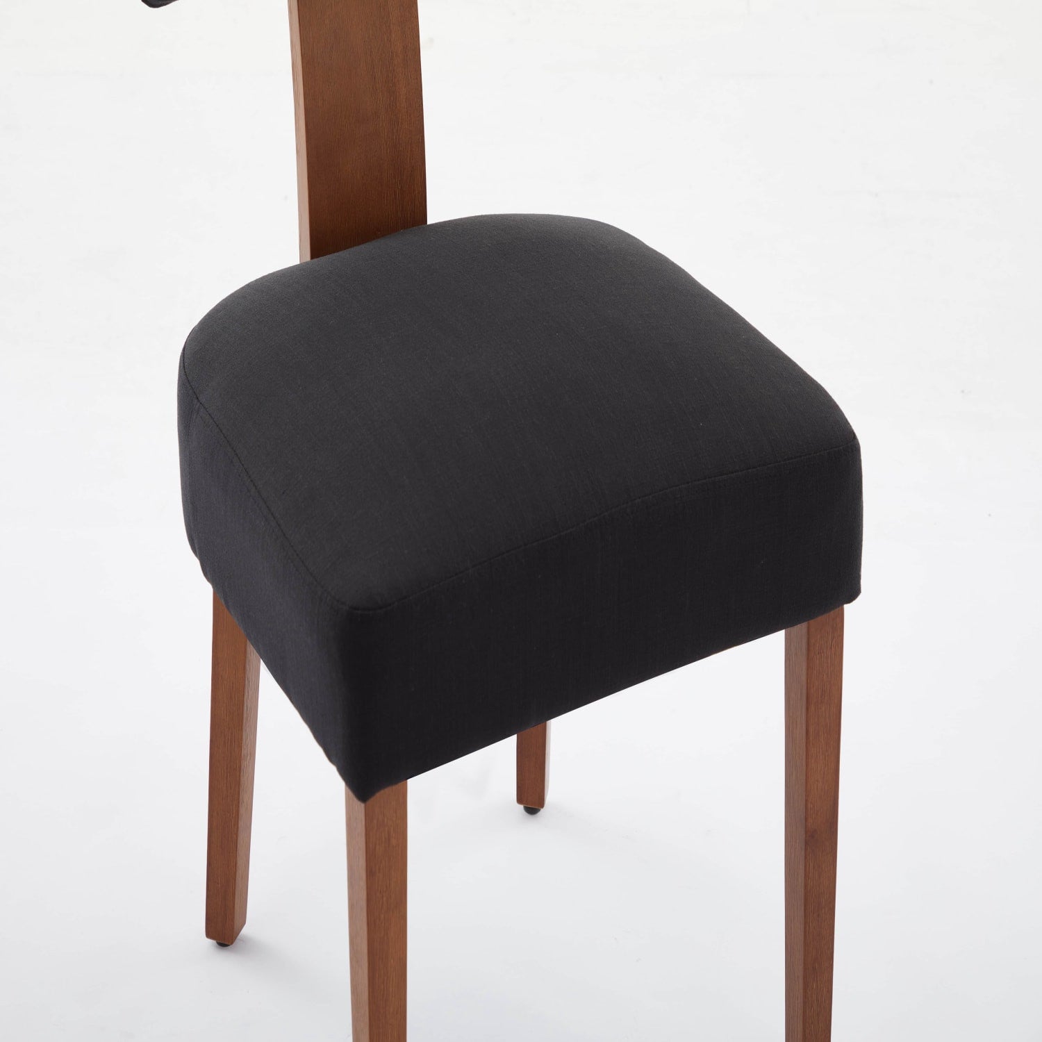 Set of Two Black And Brown Linen And Solid Wood Dining Side Chairs