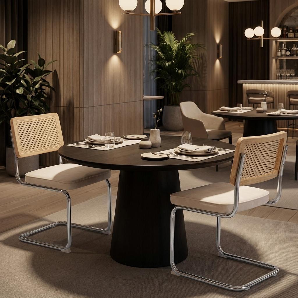 Set of Two Beige Natural And Silver Velvet Rattan And Stainless Steel Dining Chairs