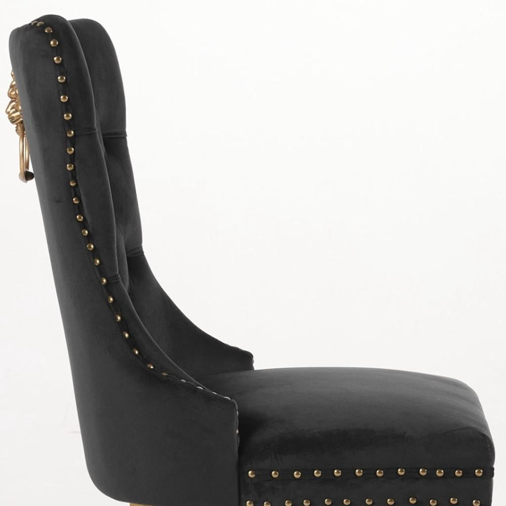 Set of Two Black And Gold Tufted Velvet And Solid Wood Dining Side Chairs