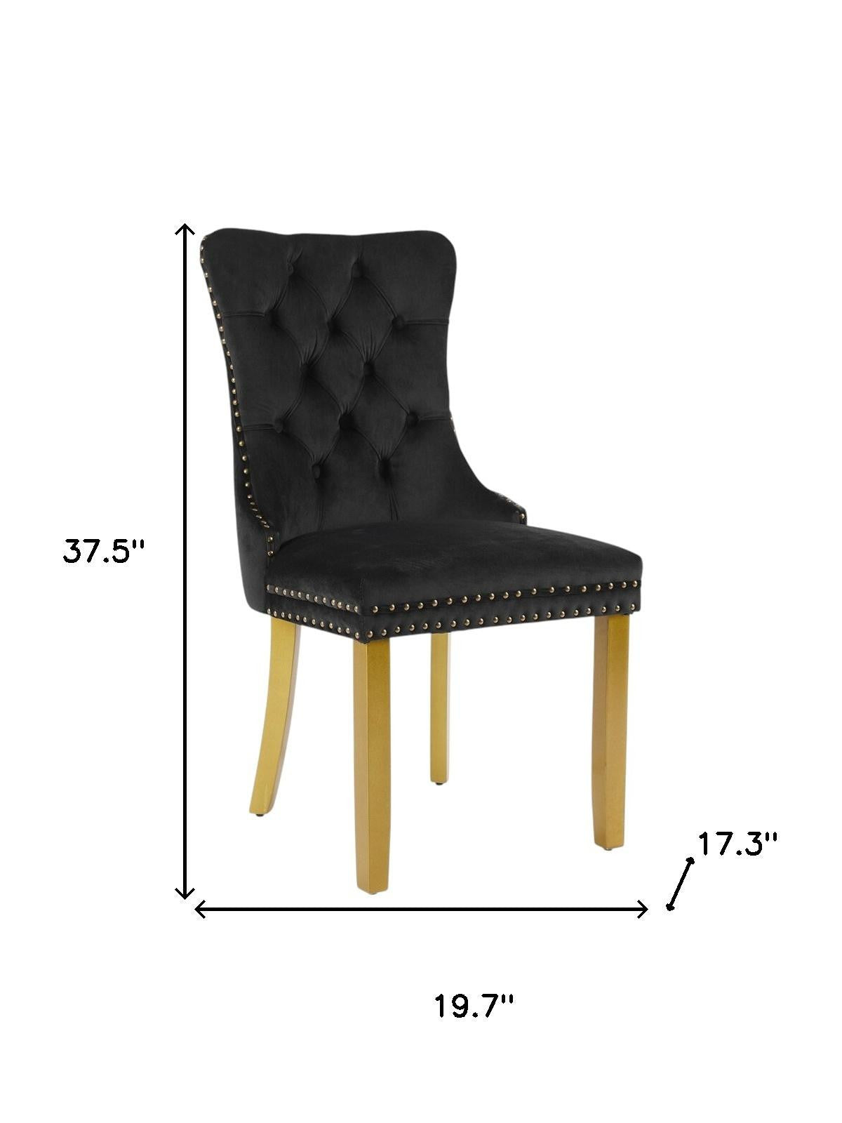 Set of Two Black And Gold Tufted Velvet And Solid Wood Dining Side Chairs
