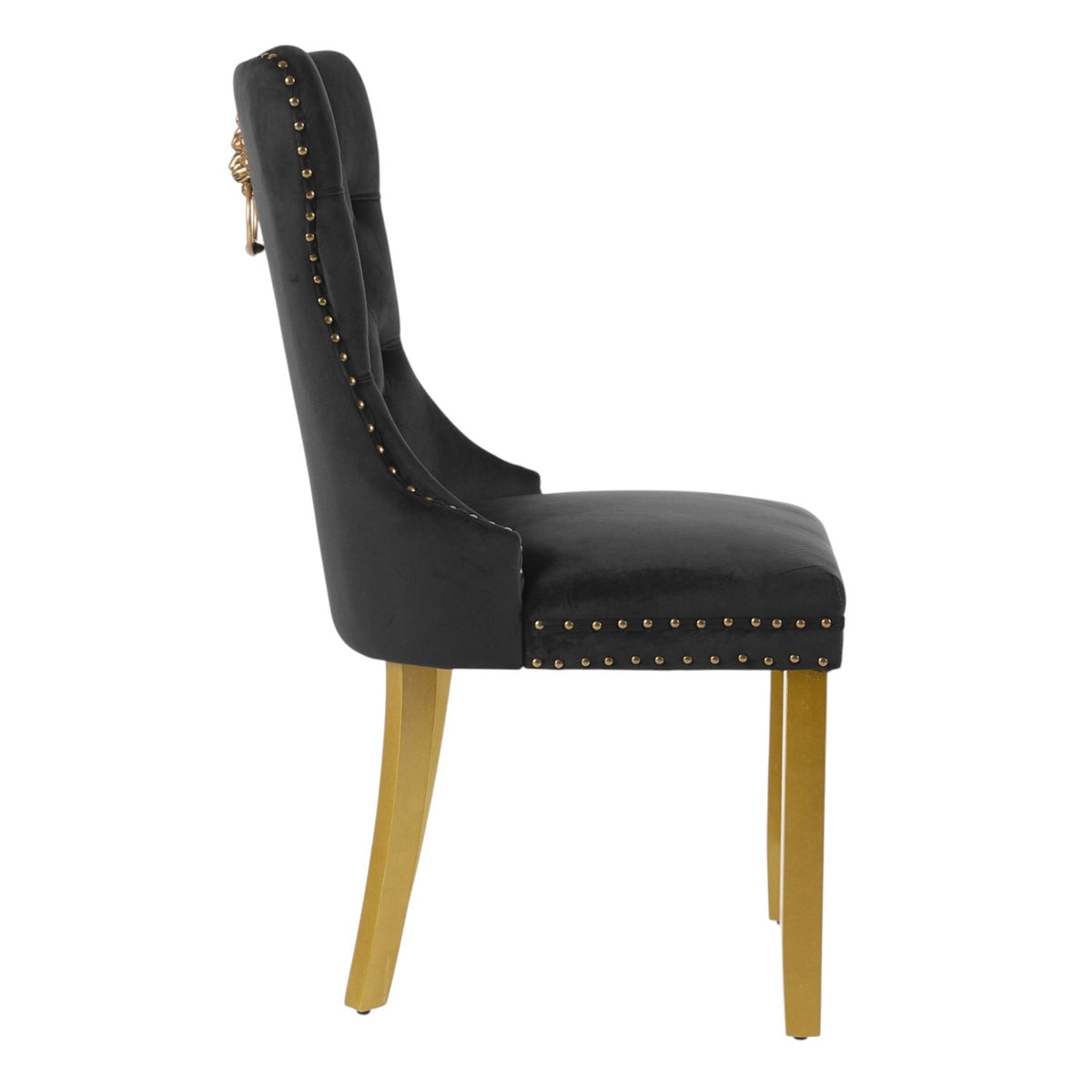 Set of Two Black And Gold Tufted Velvet And Solid Wood Dining Side Chairs