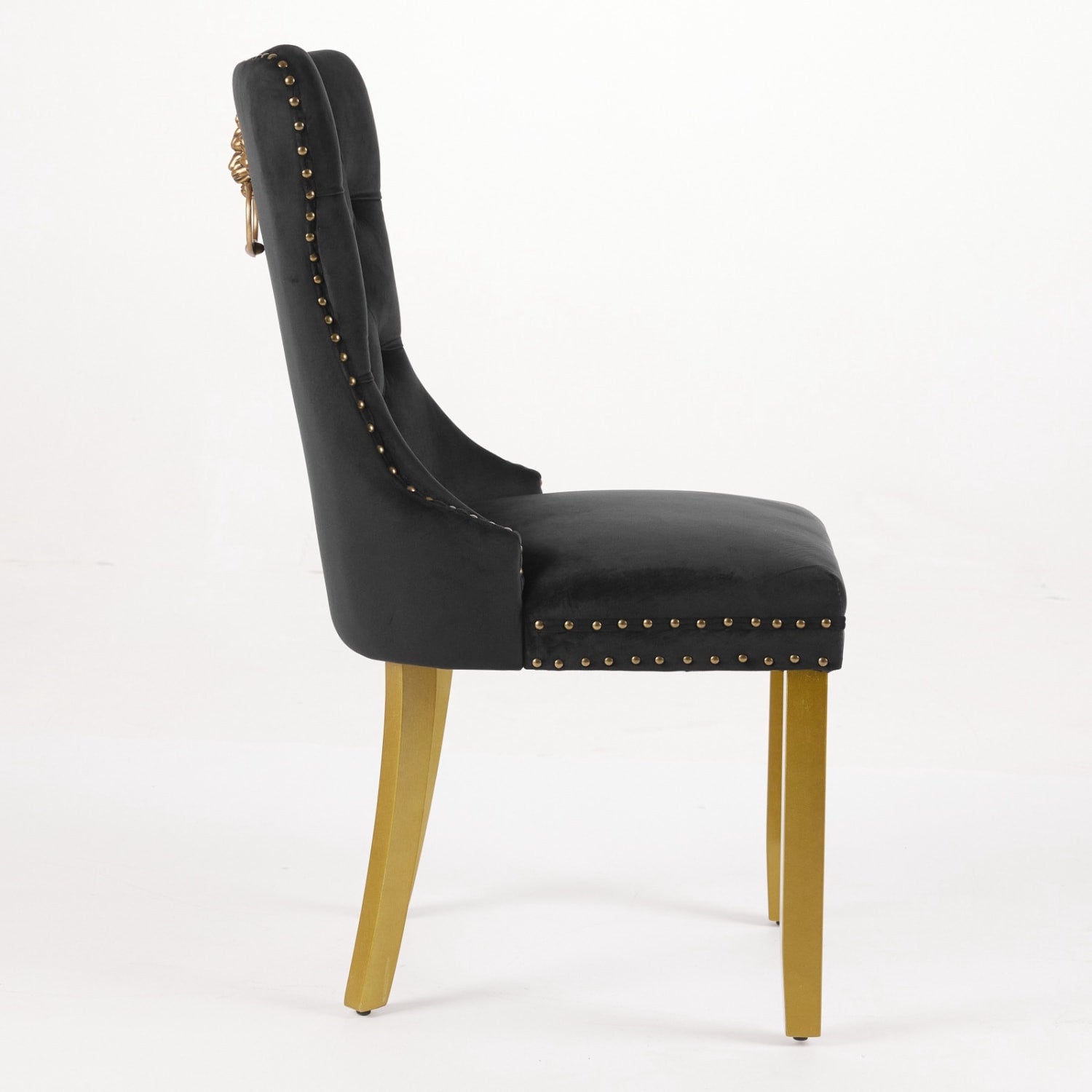 Set of Two Black And Gold Tufted Velvet And Solid Wood Dining Side Chairs