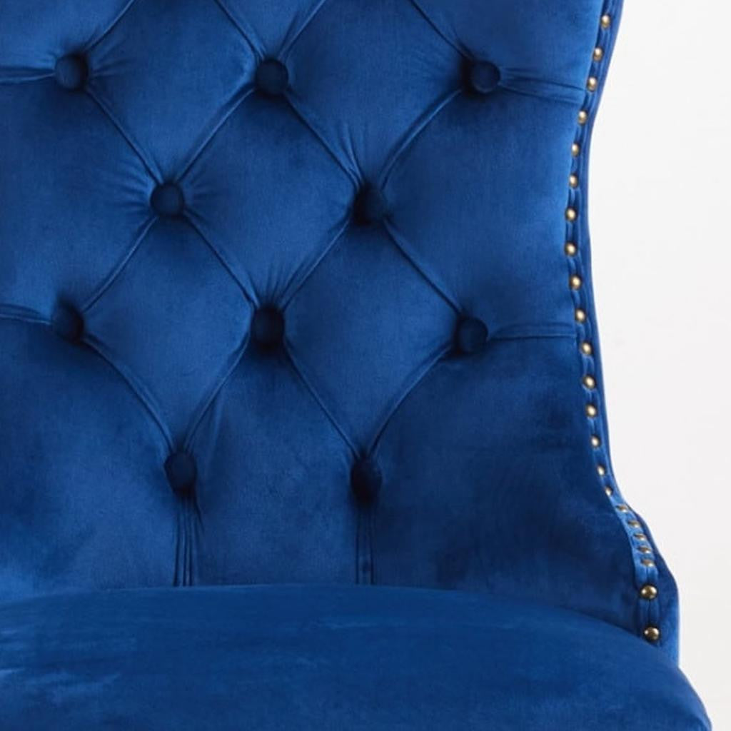 Set of Two Blue And Gold Tufted Velvet And Solid Wood Dining Side Chairs
