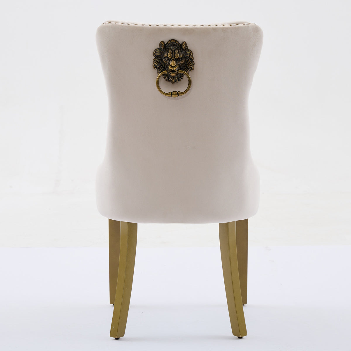 Set of Two Beige White And Gold Tufted Velvet And Solid Wood Dining Side Chairs