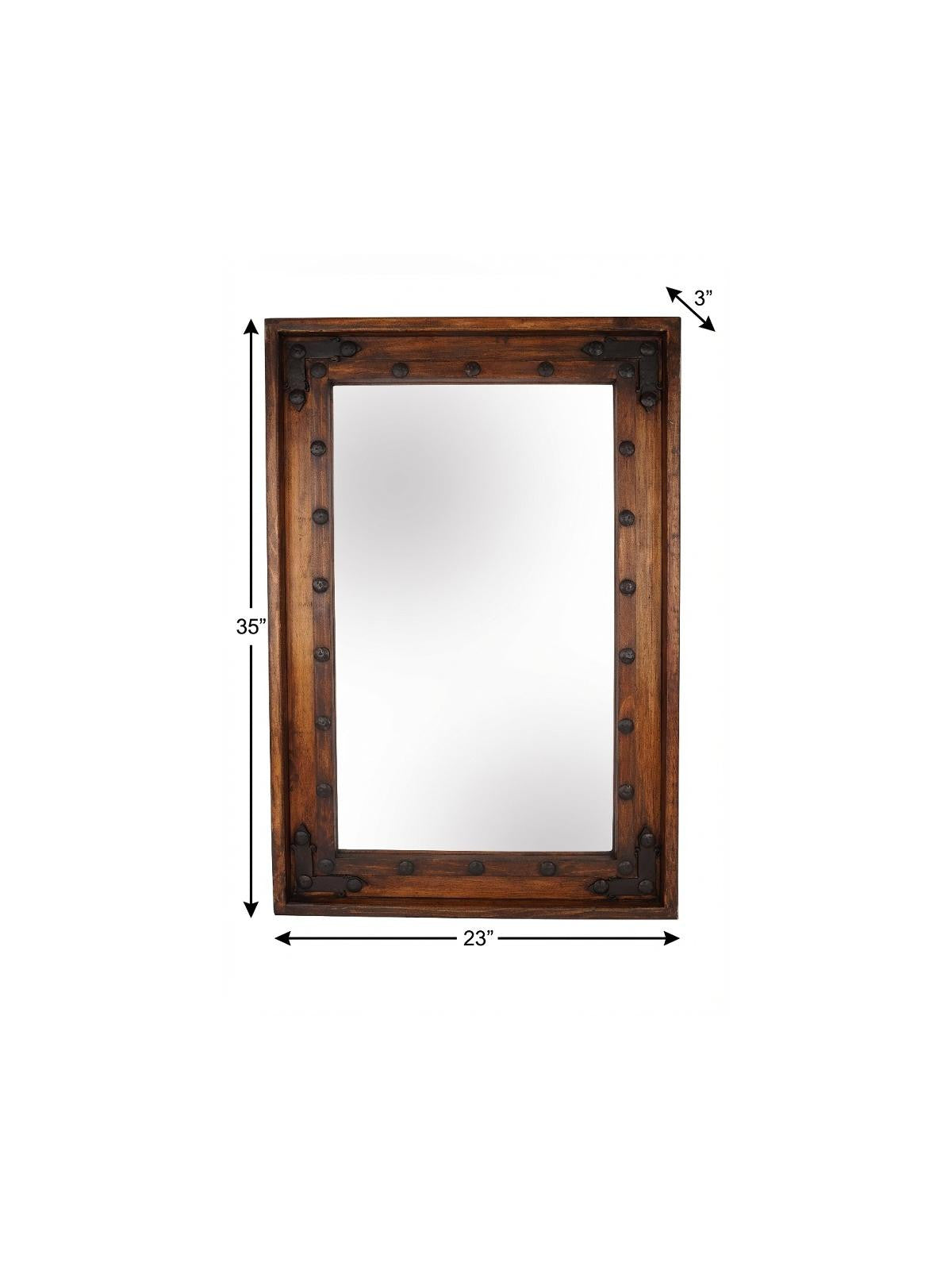 35" Brown Solid Wood Rustic Framed Accent Mirror