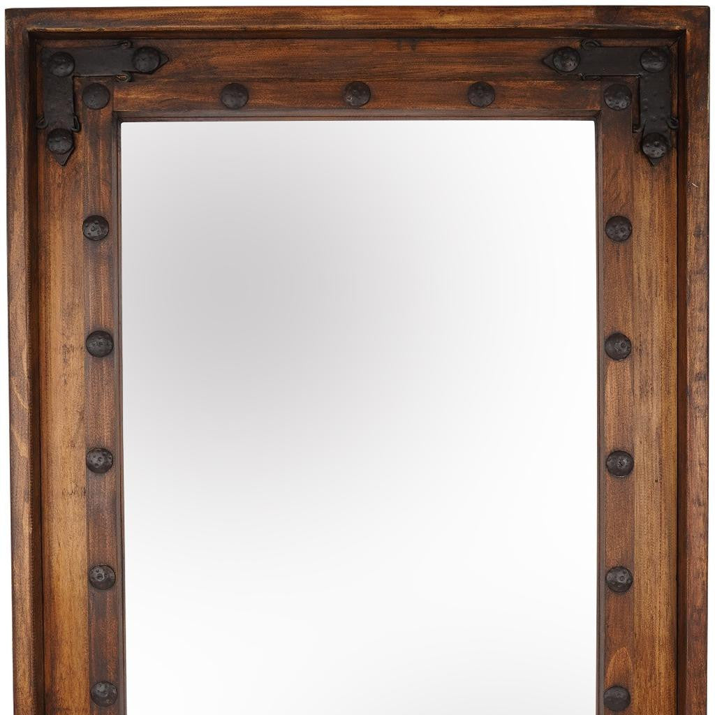 35" Brown Solid Wood Rustic Framed Accent Mirror
