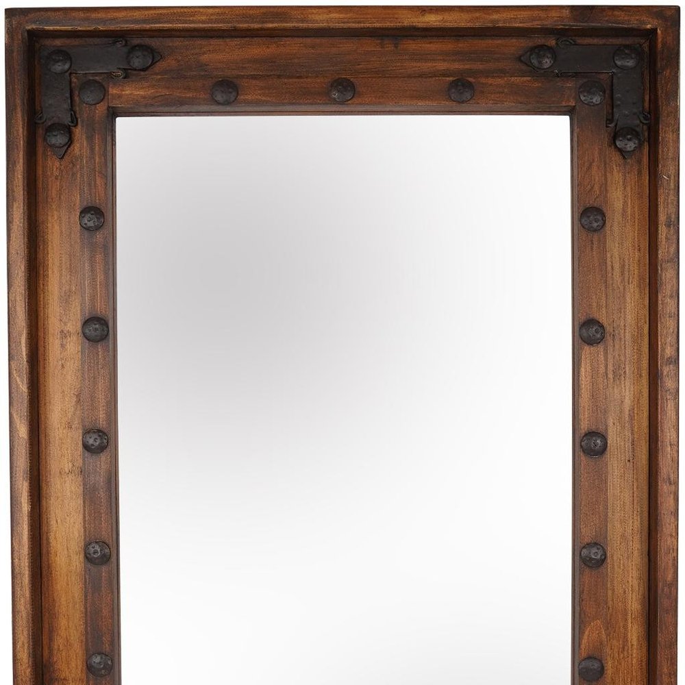 35" Brown Solid Wood Rustic Framed Accent Mirror