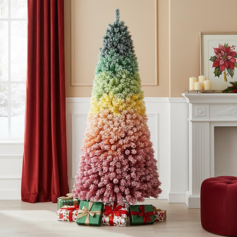 6' Forest Green Light Pink And Light Yellow Full Spruce Christmas Tree