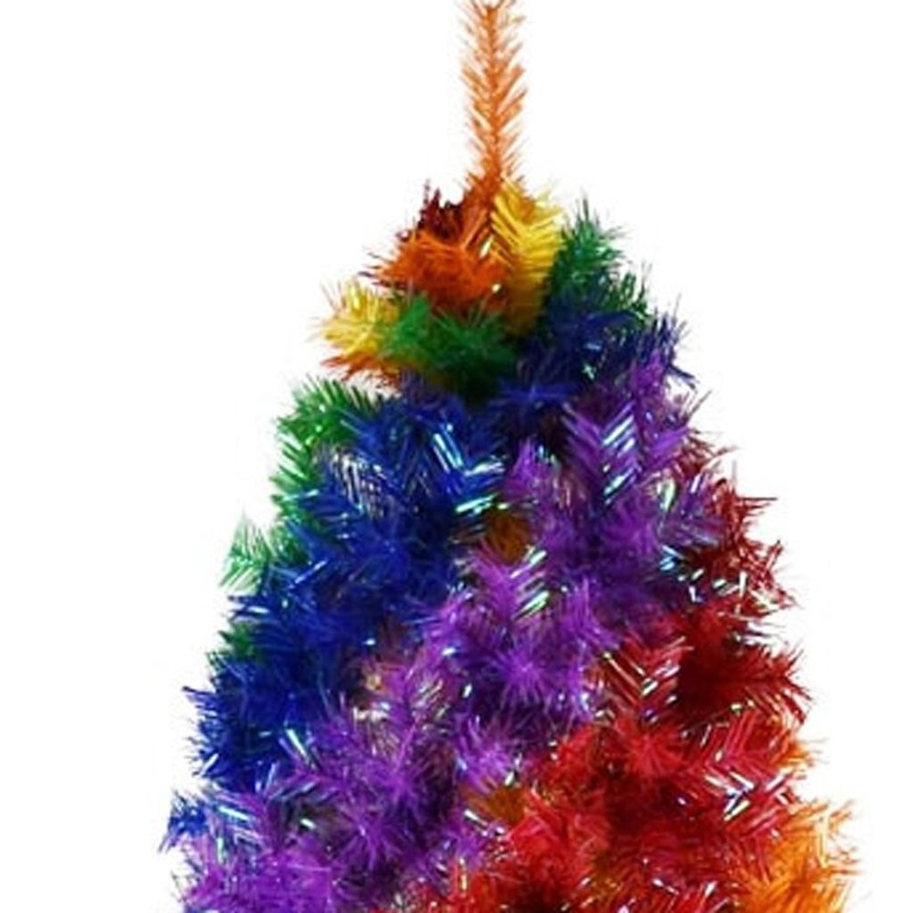 6' Blue Forest Green Purple Red And Yellow Full Frosted Spruce Christmas Tree