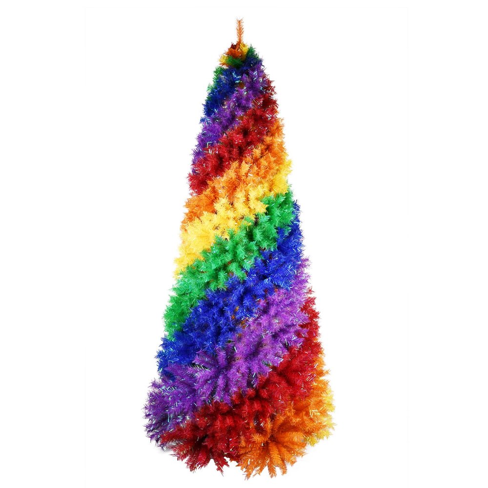 6' Blue Forest Green Purple Red And Yellow Full Frosted Spruce Christmas Tree