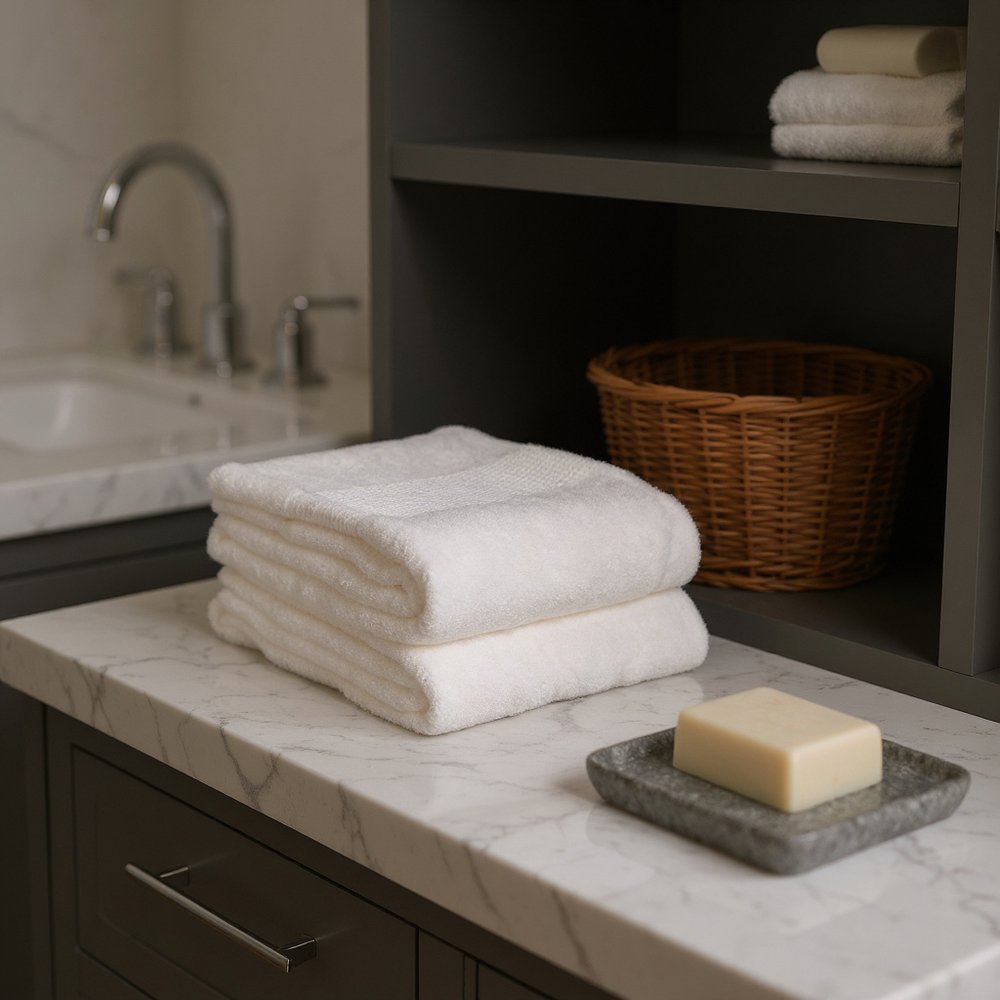 Set of Two White Turkish Cotton 13" X 13" Quick Dry Terry Cloth Washcloths