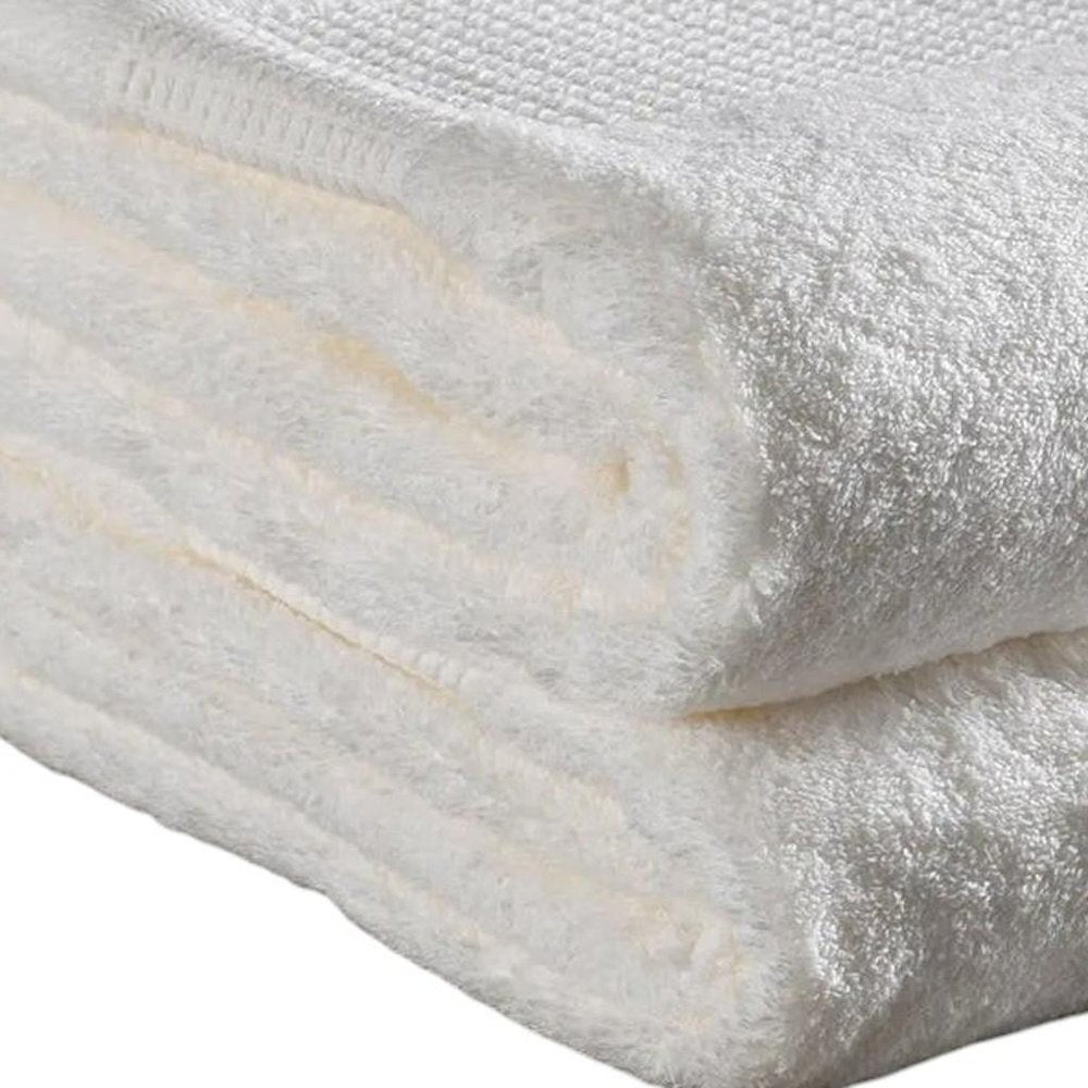 Set of Two White Cotton 30" X 54" Quick Dry Terry Cloth Bath Towels