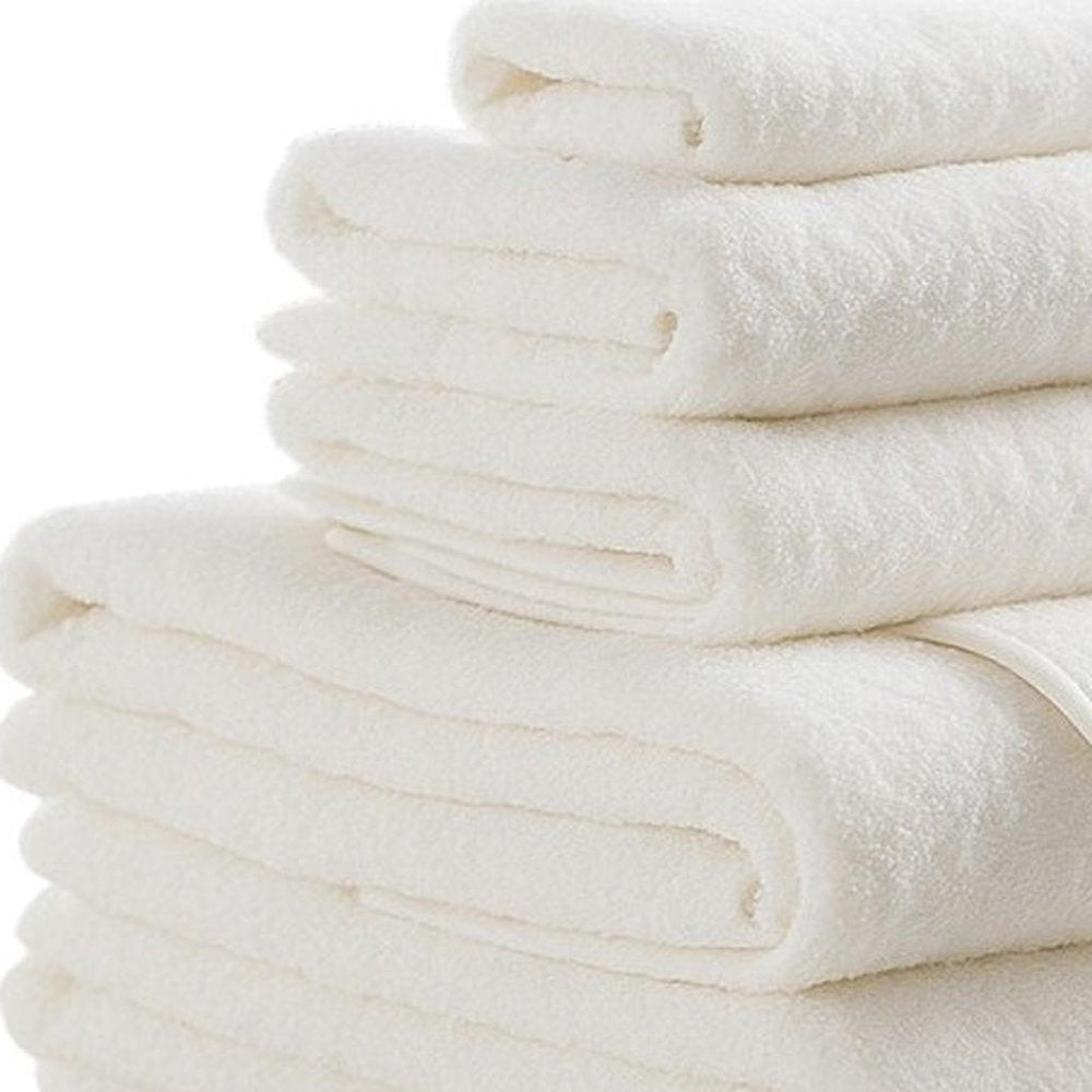Set of Six White Cotton Quick Dry Terry Cloth Towels