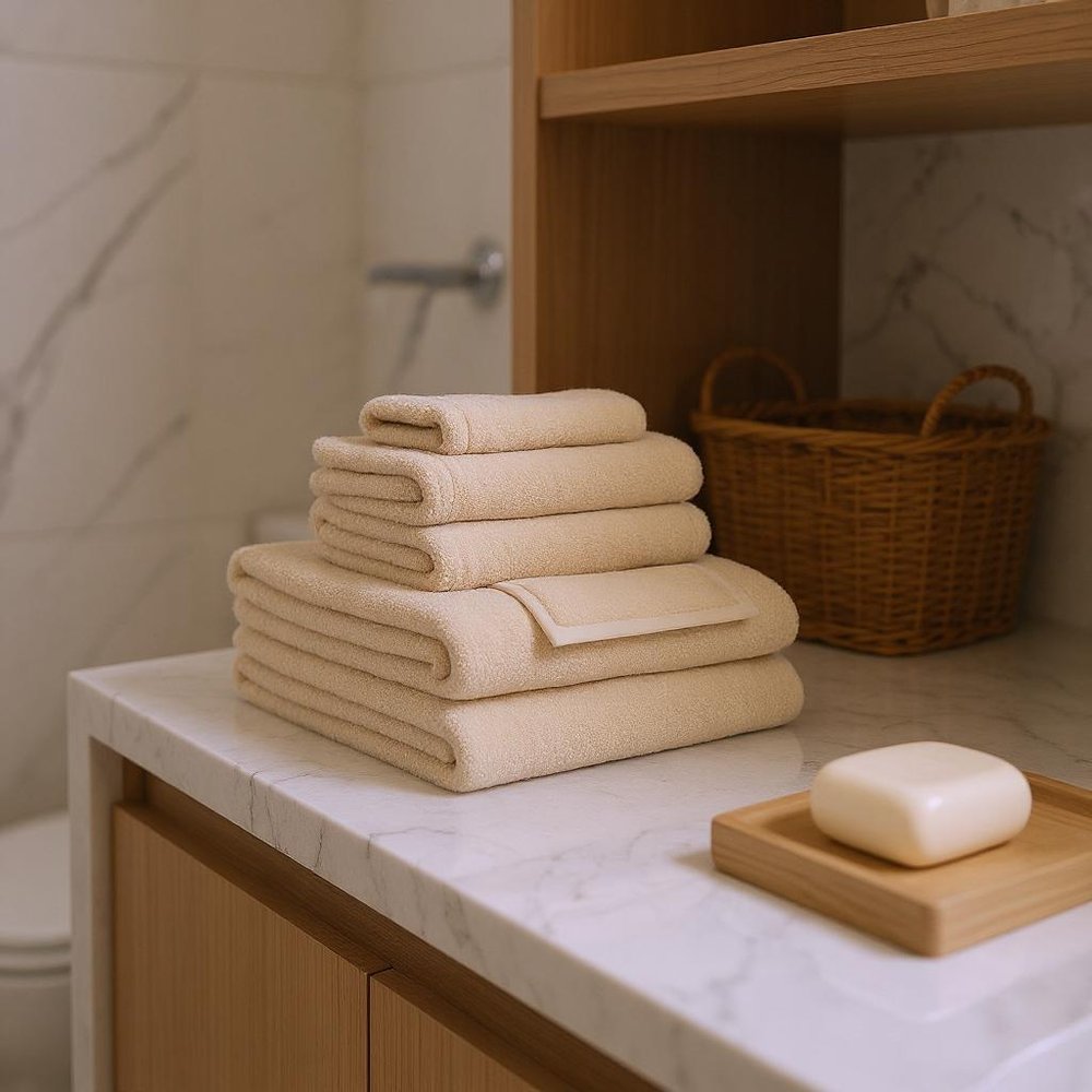 Set of Six White Cotton Quick Dry Terry Cloth Towels