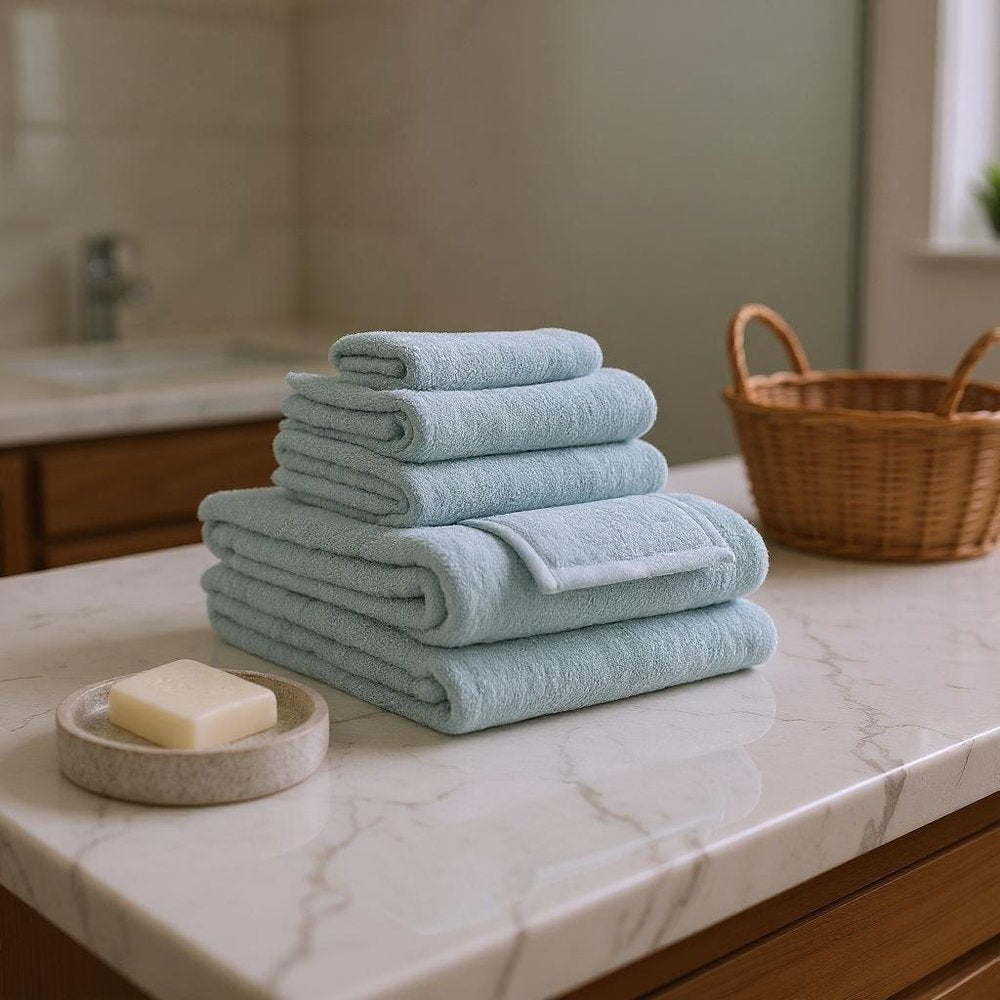 Set of Six White Cotton Quick Dry Terry Cloth Towels