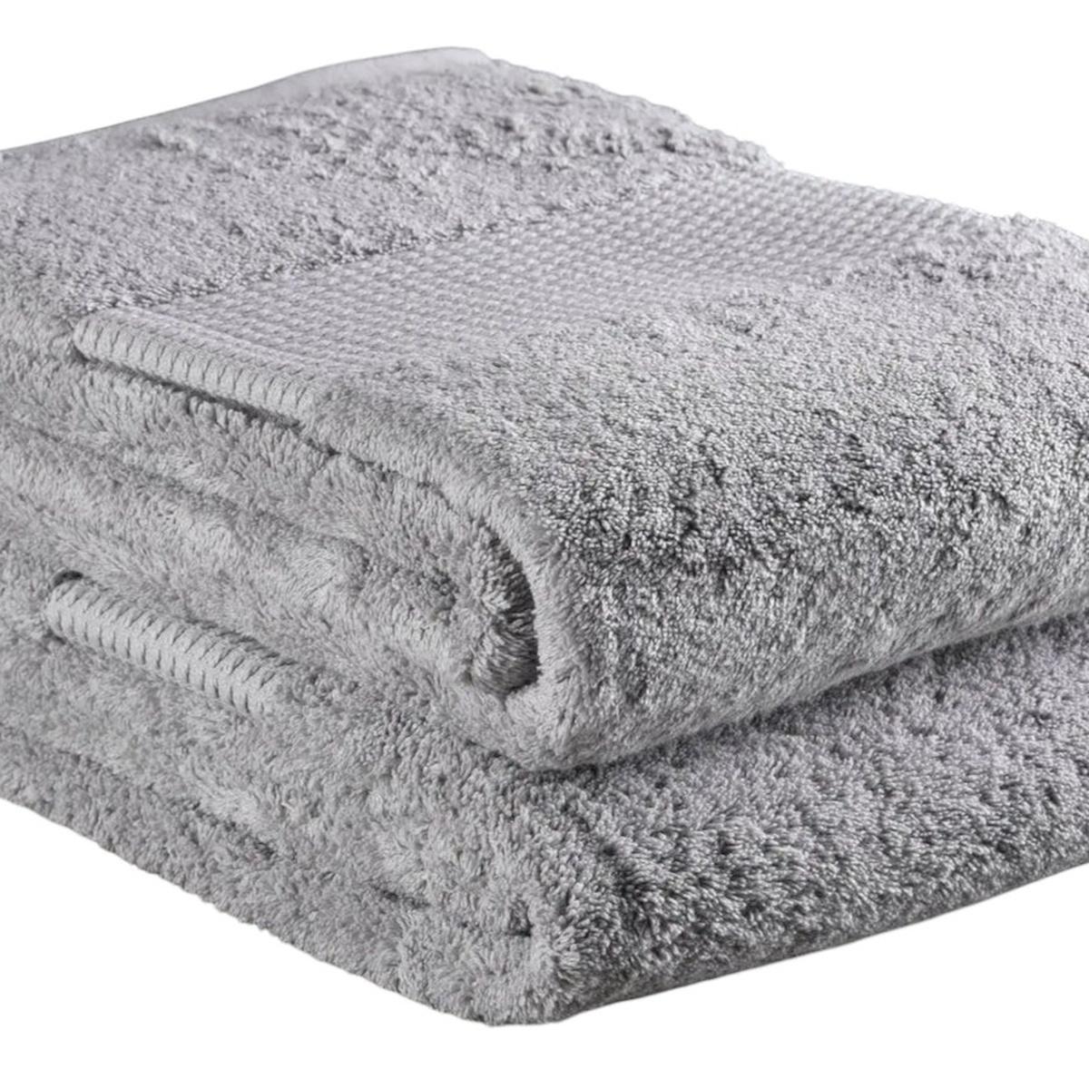 Set of Two Light Gray Cotton 16" X 30" Quick Dry Terry Cloth Hand Towels