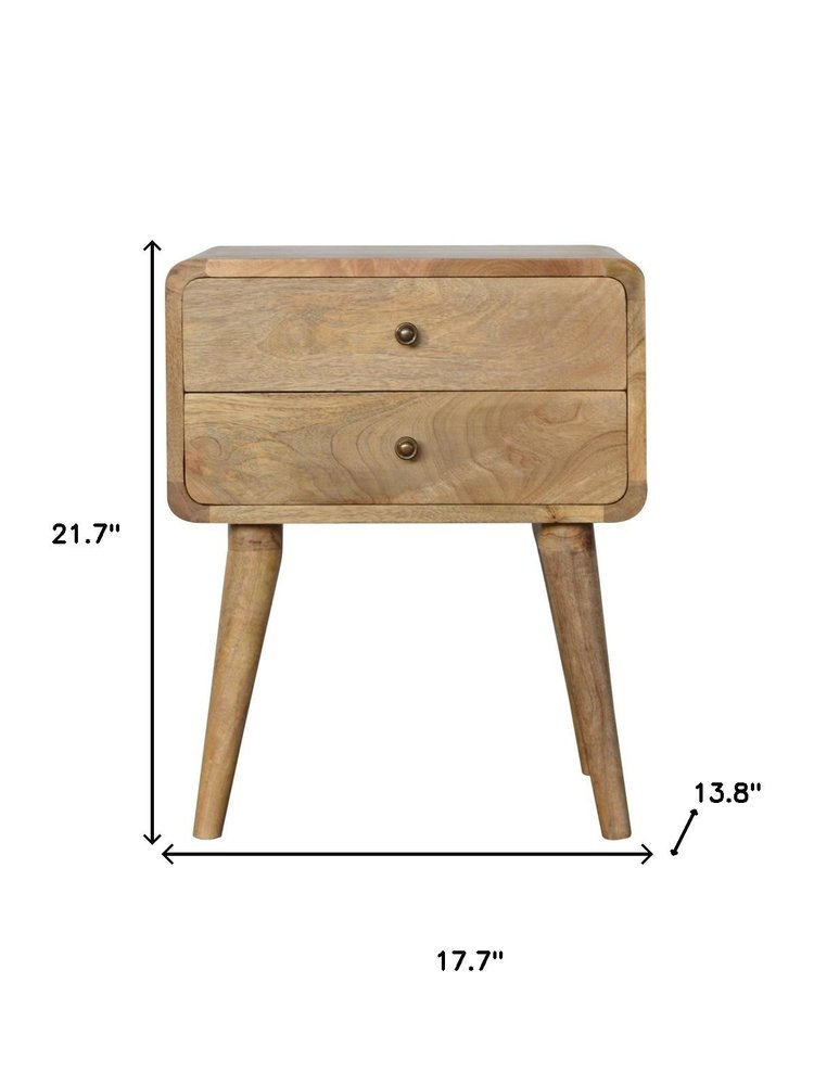 22" Oak Solid Wood Two Drawer Nightstand