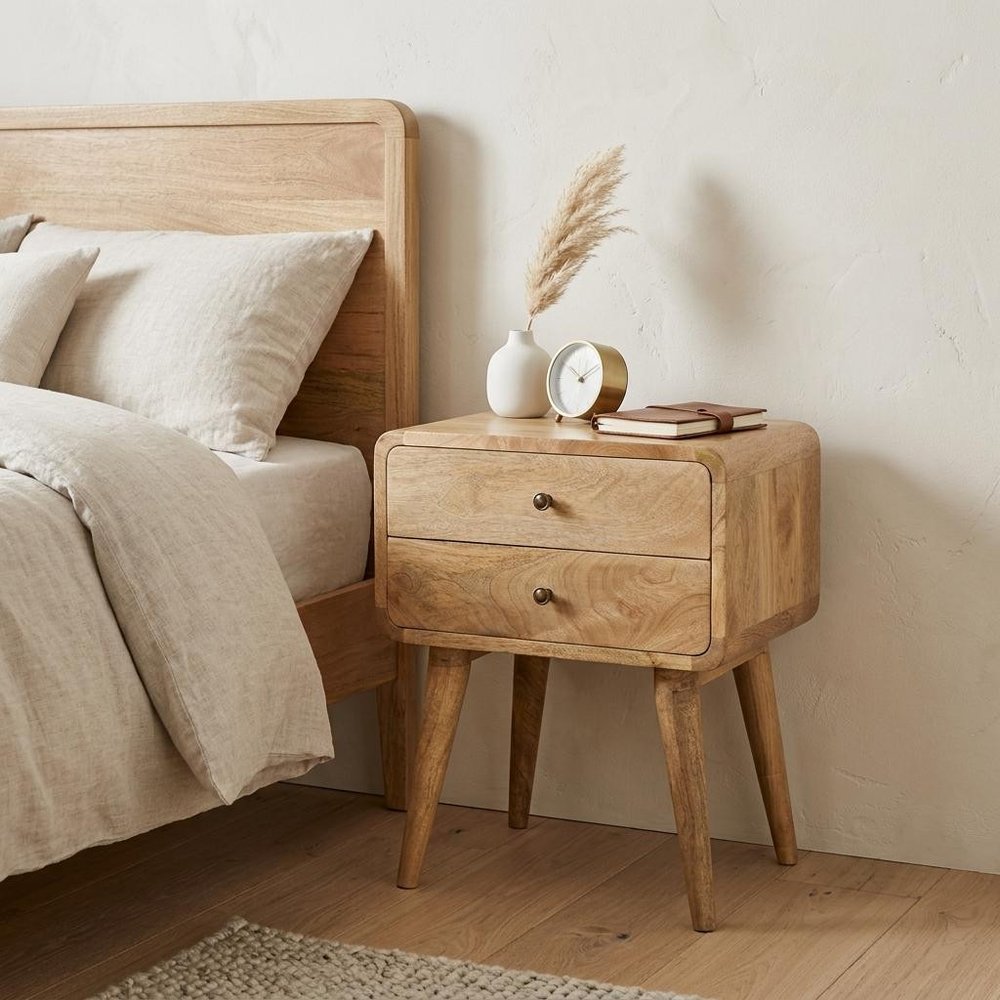 22" Oak Solid Wood Two Drawer Nightstand