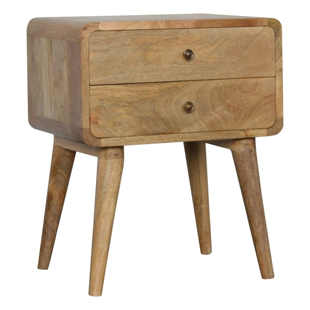 22" Oak Solid Wood Two Drawer Nightstand