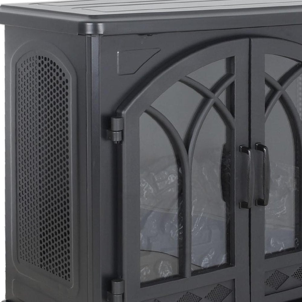 24" Black Carved Geometric Metal Electric Fireplace