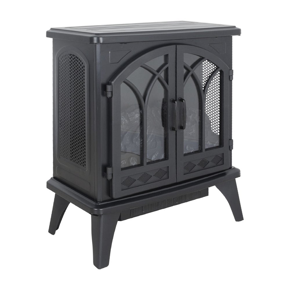 24" Black Carved Geometric Metal Electric Fireplace