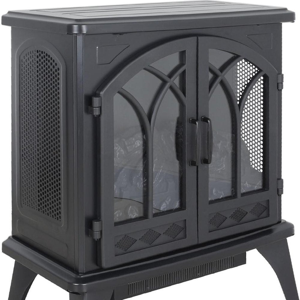 24" Black Carved Geometric Metal Electric Fireplace