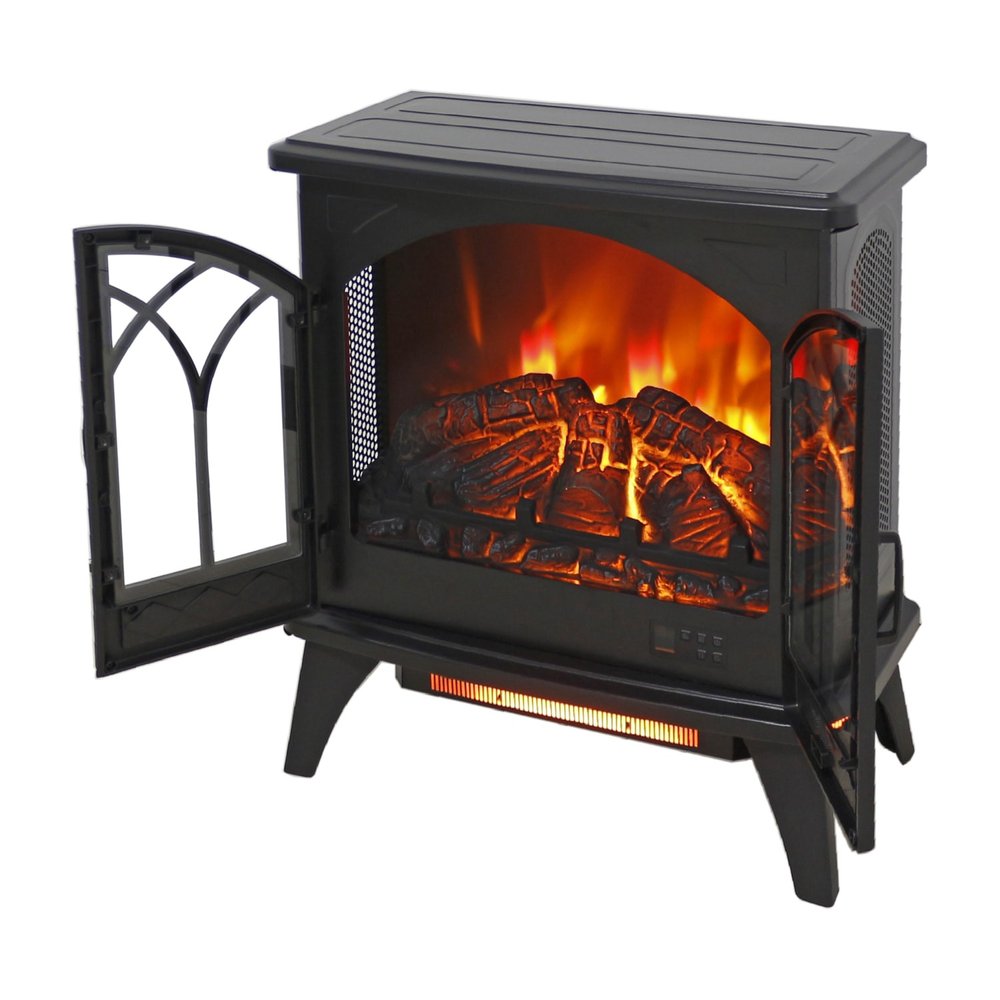 24" Black Carved Geometric Metal Electric Fireplace