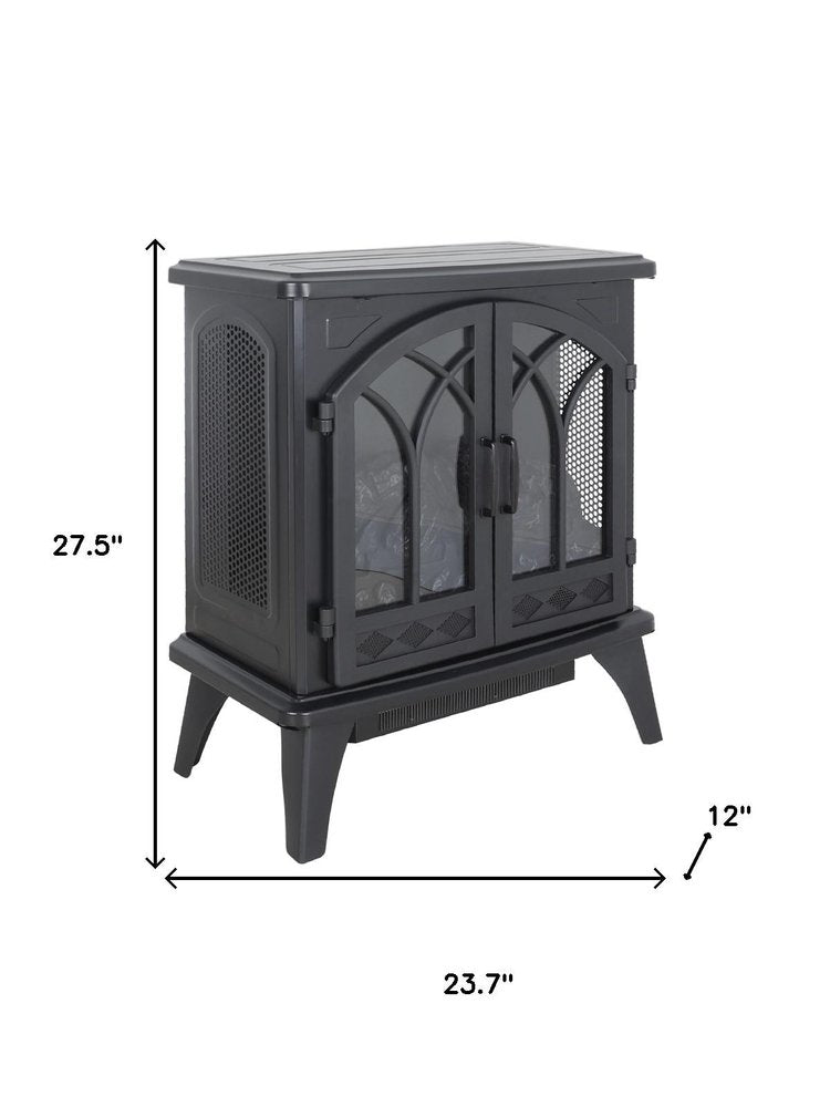 24" Black Carved Geometric Metal Electric Fireplace