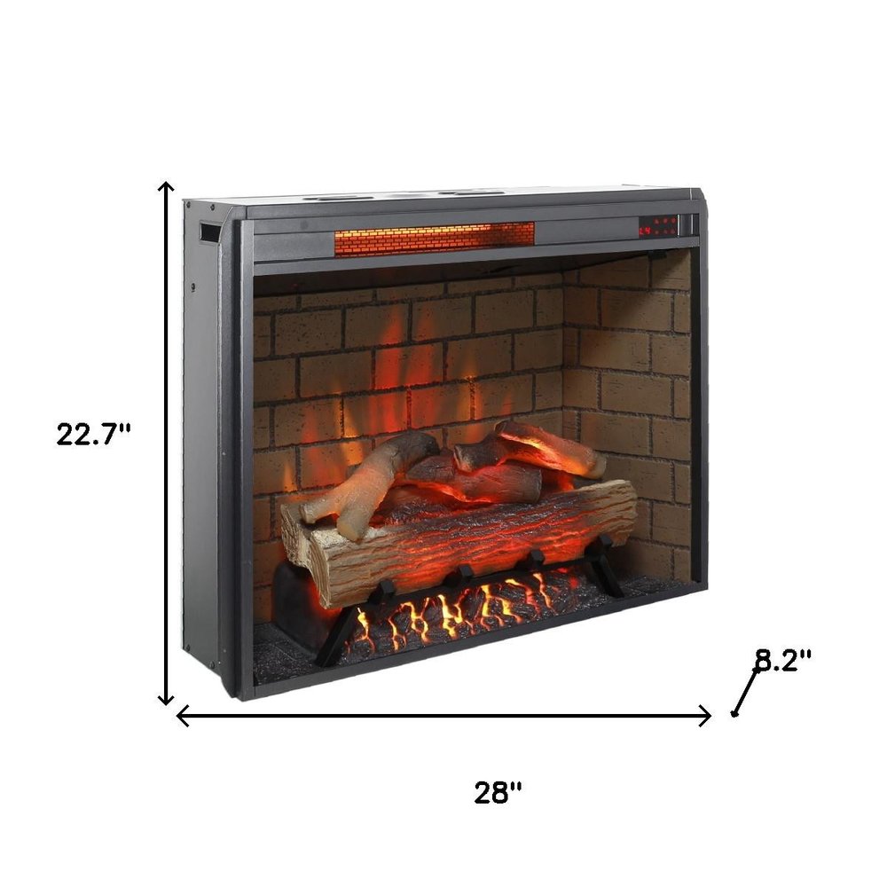 28" Black Faux Brick Metal Electric Fireplace And Speaker
