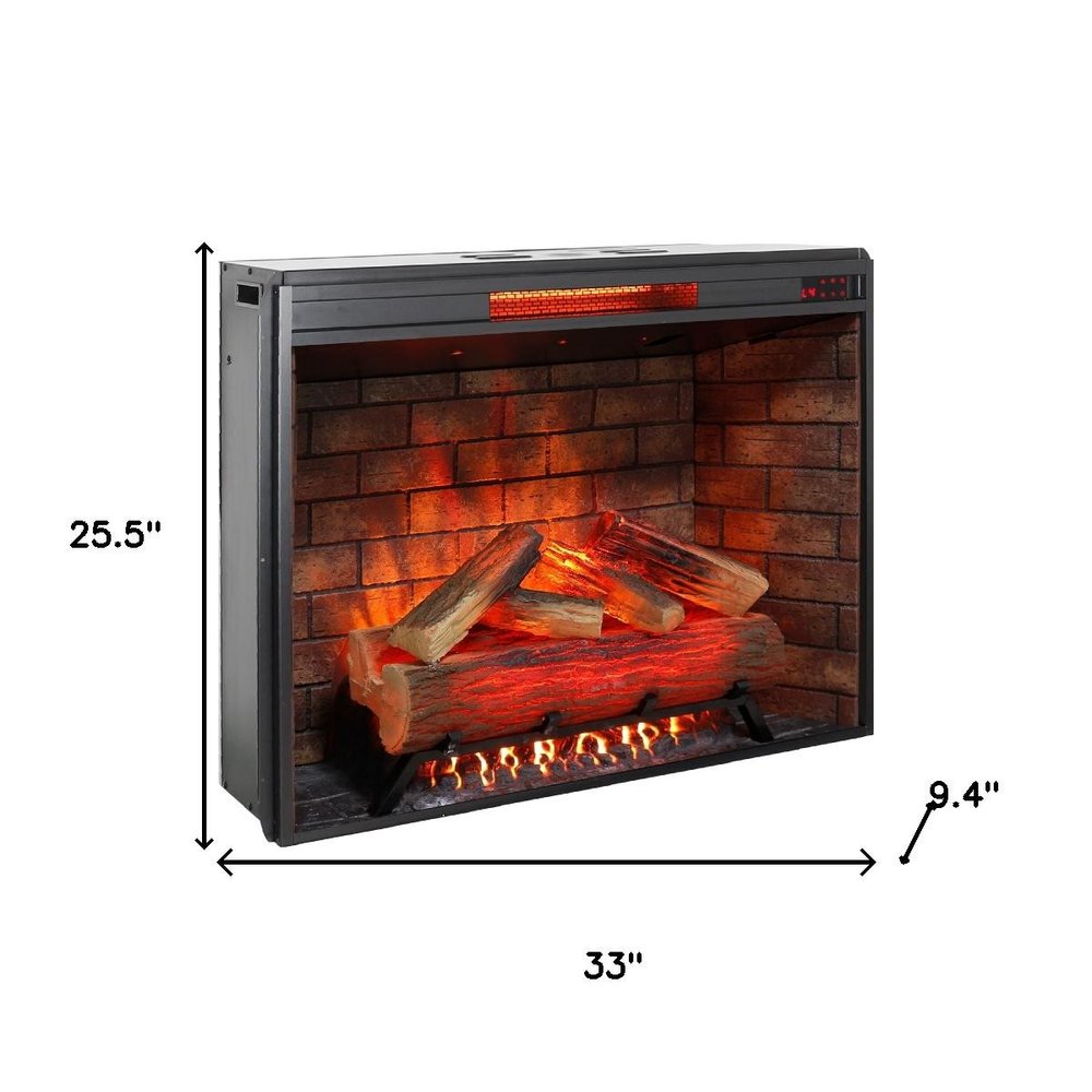 33" Black Faux Brick Metal Free Standing Electric Fireplace And Speaker