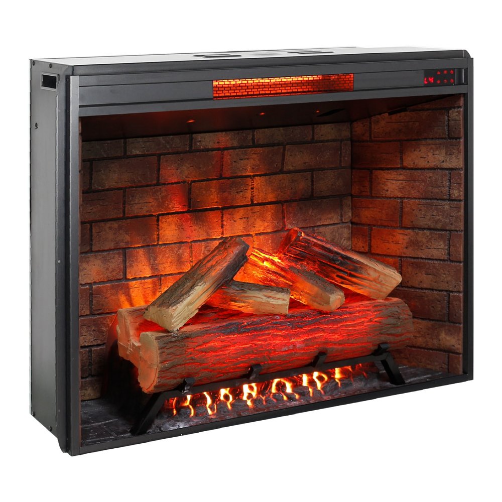 33" Black Faux Brick Metal Free Standing Electric Fireplace And Speaker