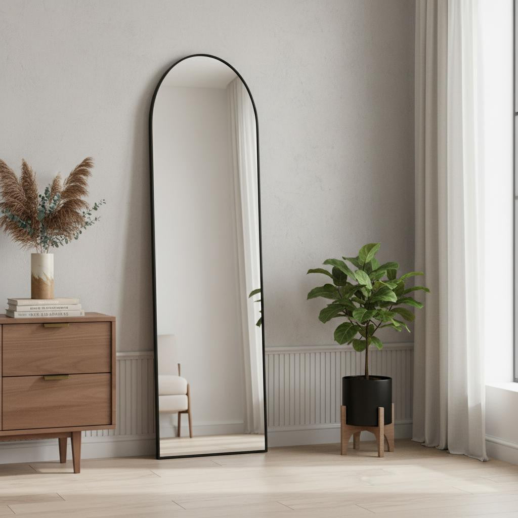 59" Black Aluminum Arch Freestanding Or Wall Mount Framed Full Length Mirror