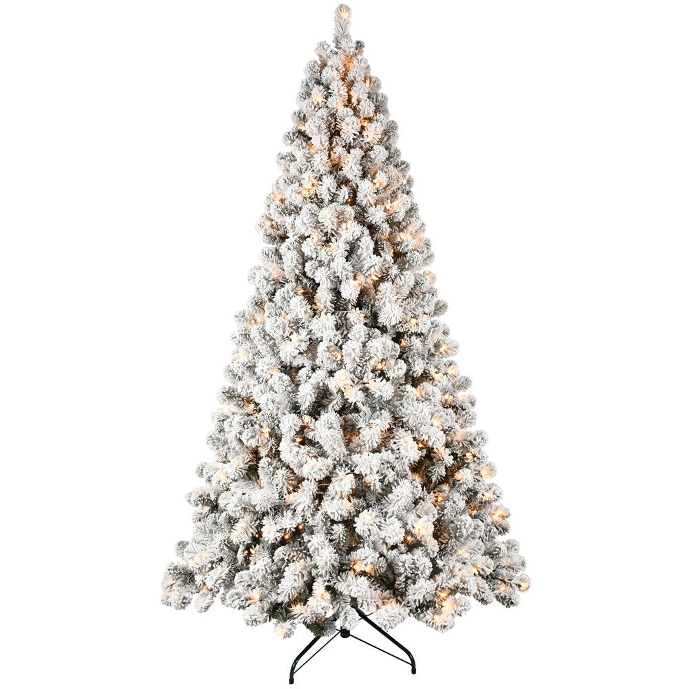 6' Pre Lit Full Flocked Spruce Christmas Tree