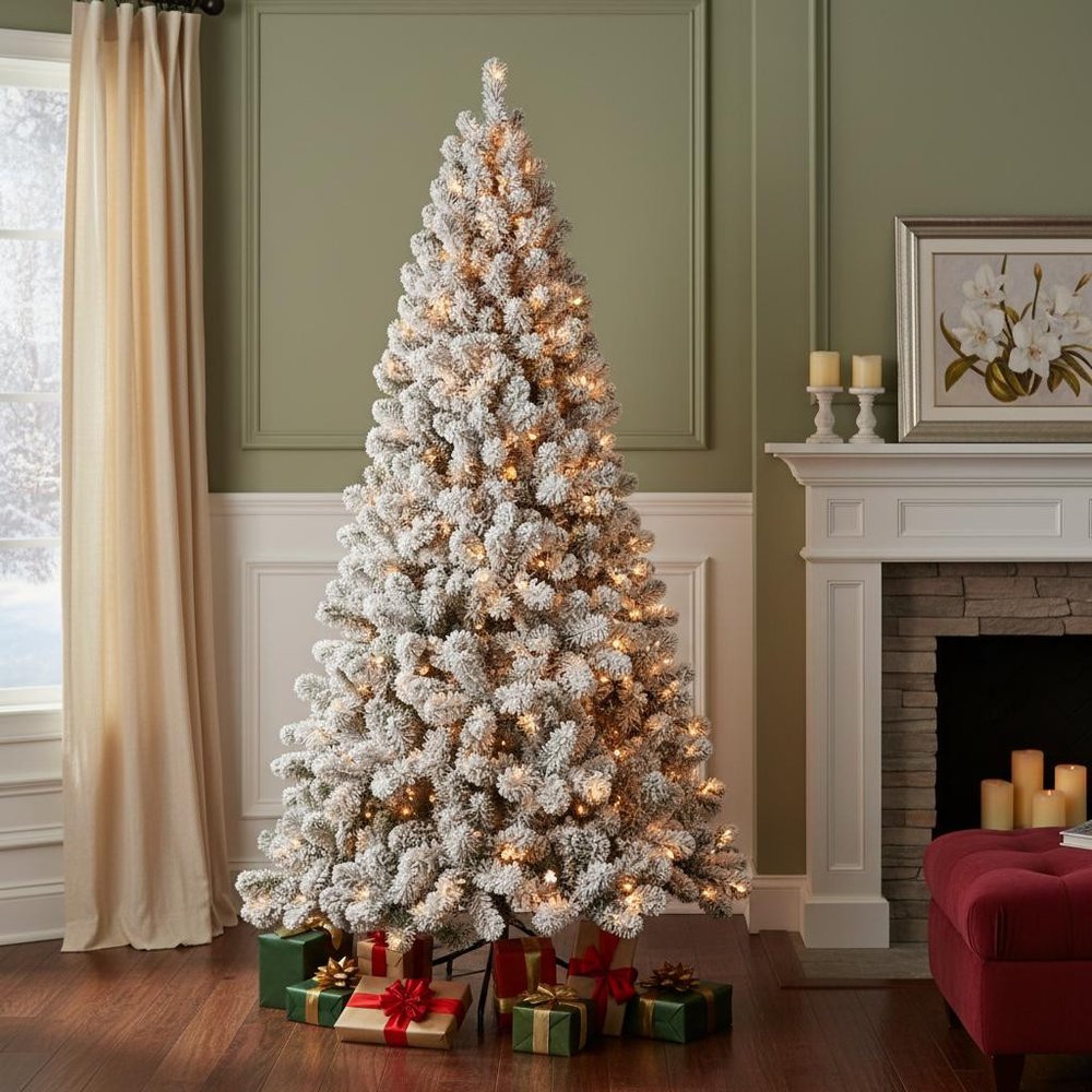 6' Pre Lit Full Flocked Spruce Christmas Tree