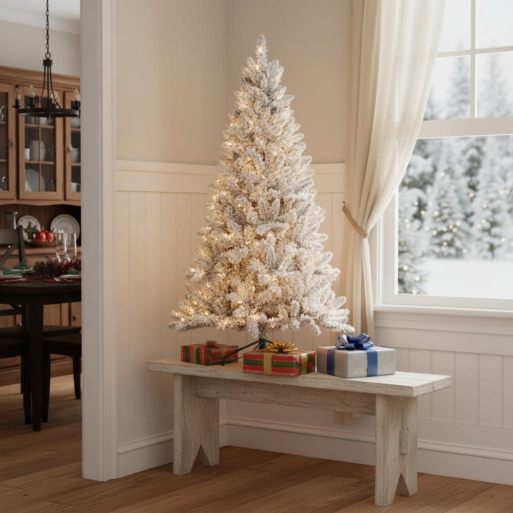 4' Pre Lit Full Flocked Spruce Christmas Tree