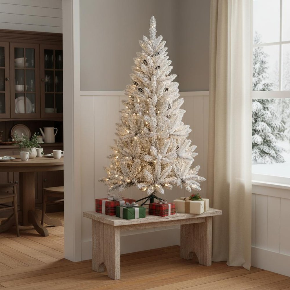 4' Pre Lit Full Flocked Spruce Christmas Tree