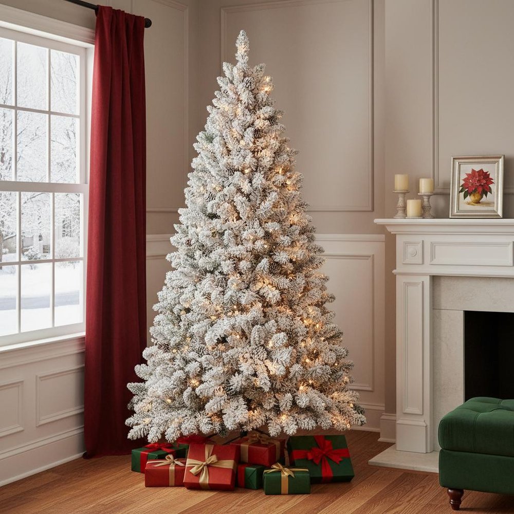 4' Pre Lit Full Flocked Spruce Christmas Tree
