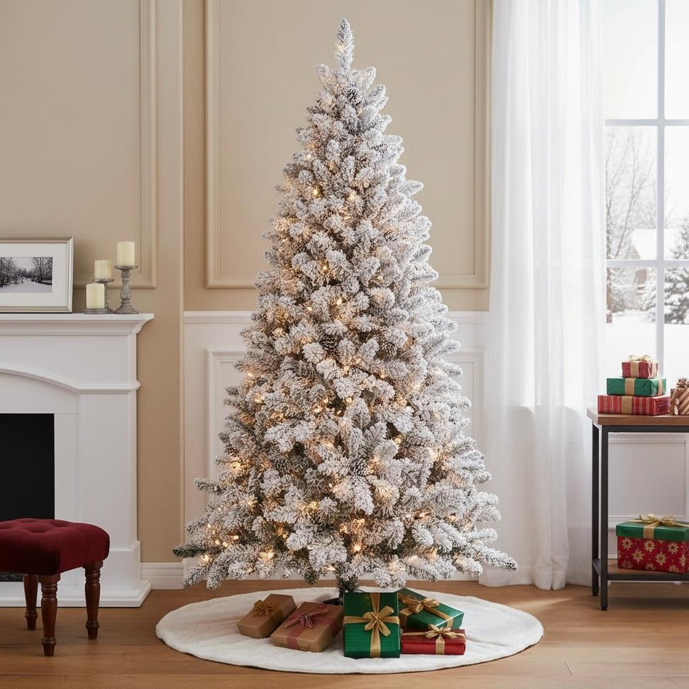 4' Pre Lit Full Flocked Spruce Christmas Tree