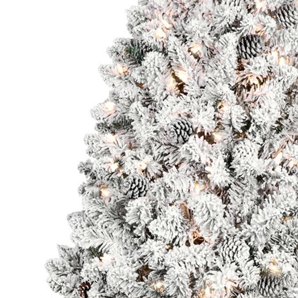9' Pre Lit Full Flocked Spruce Christmas Tree