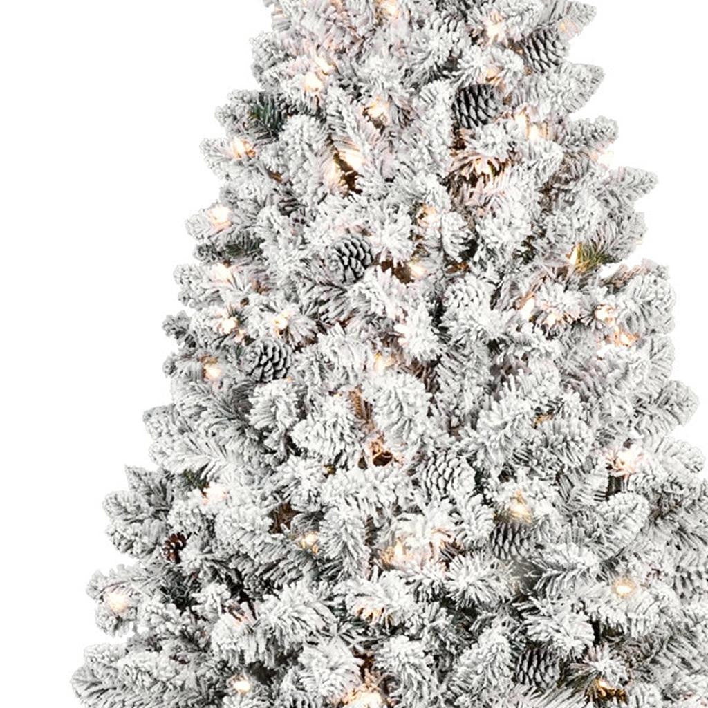 9' Pre Lit Full Flocked Spruce Christmas Tree
