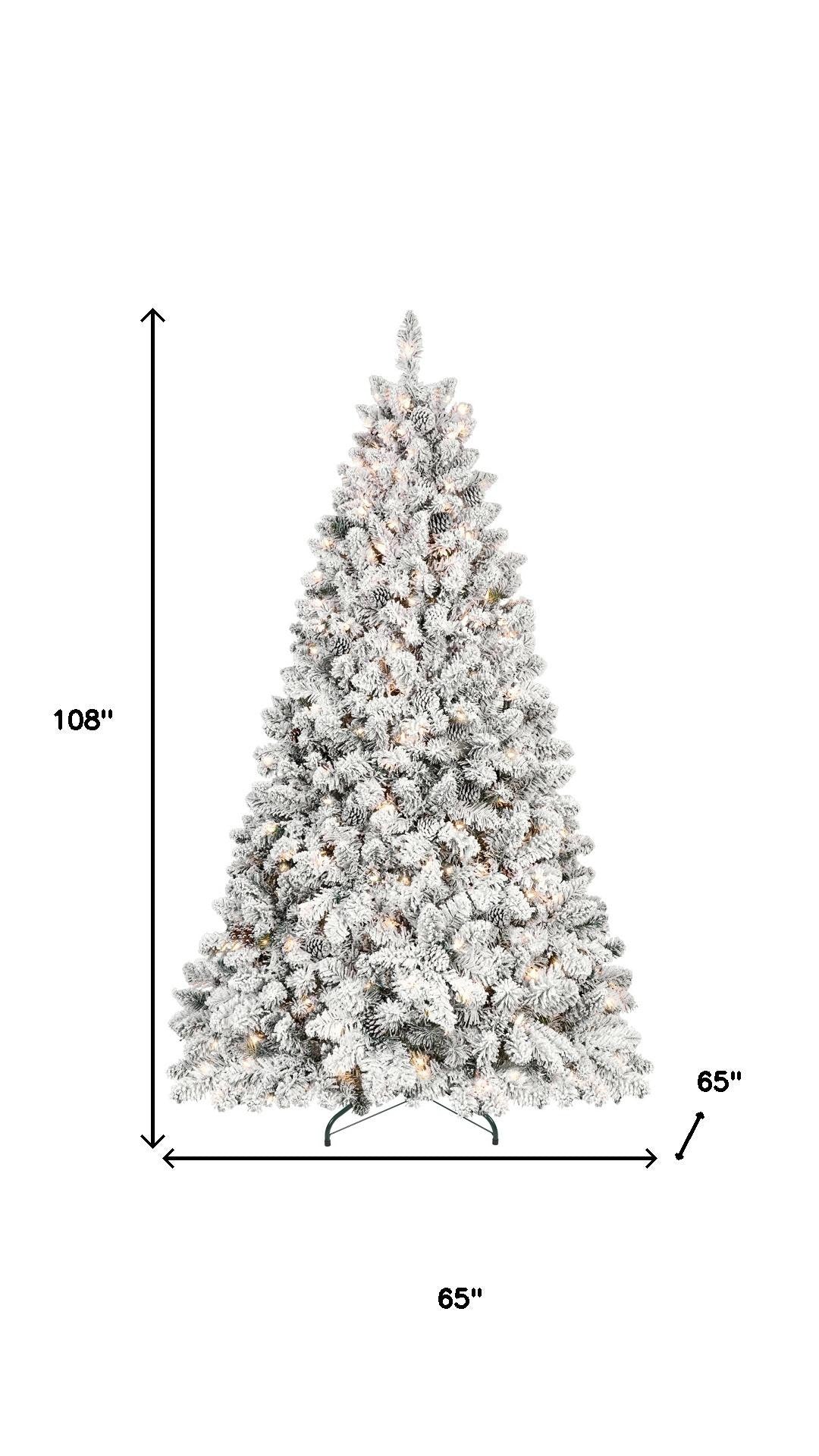 9' Pre Lit Full Flocked Spruce Christmas Tree