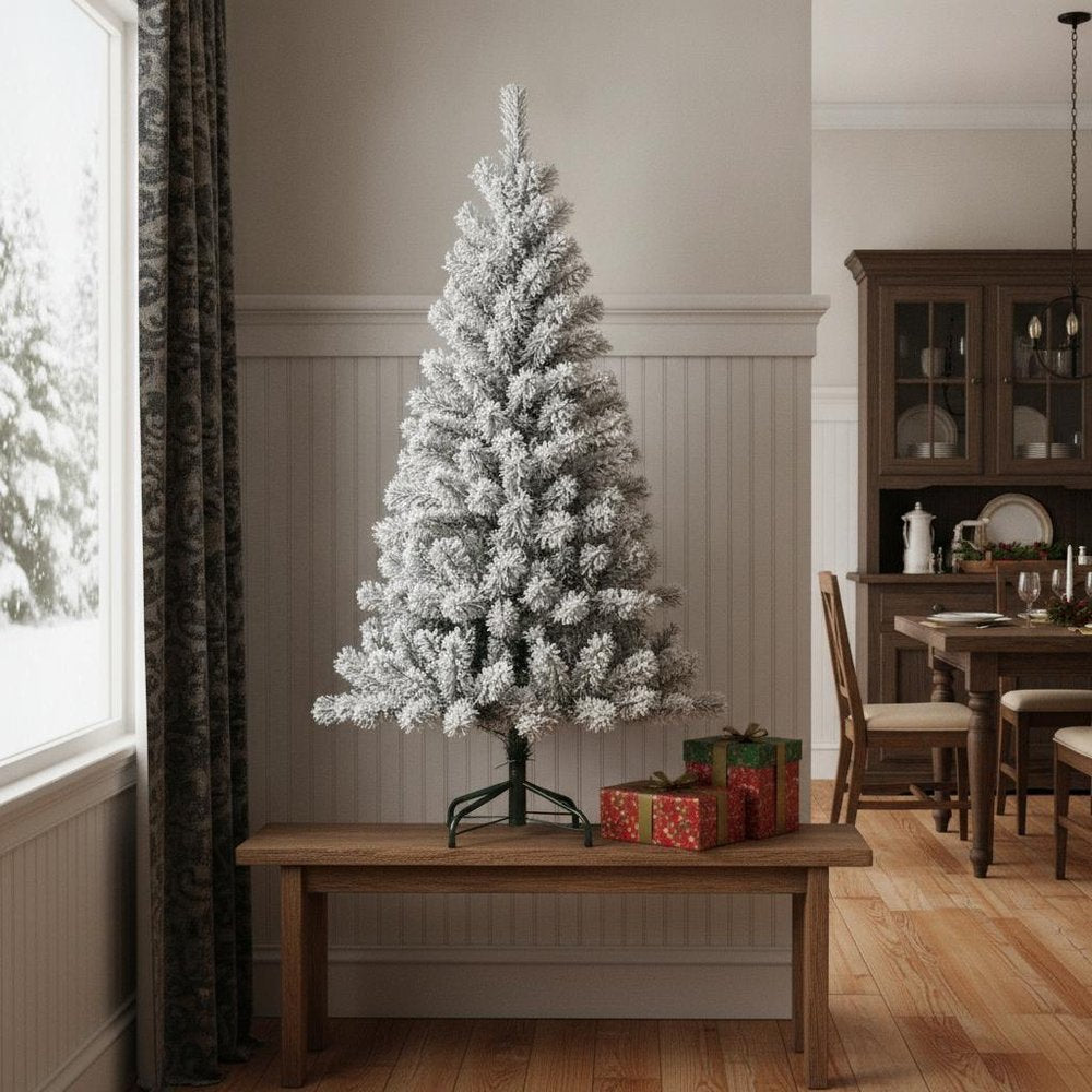 4' White Full Flocked Fir Christmas Tree With Decorations