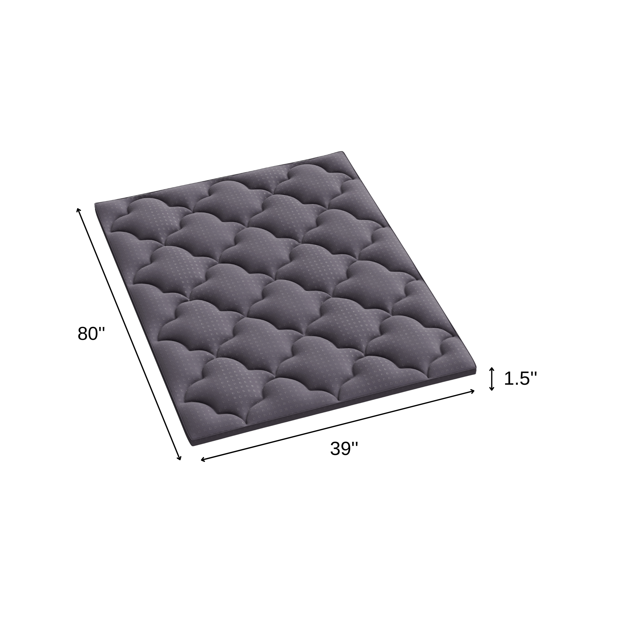 2" Dark Gray Cotton Full Double Mattress Topper