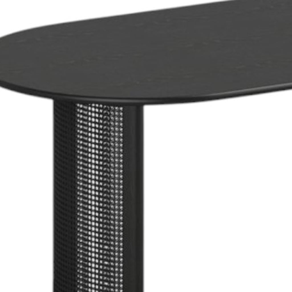 79" Black Solid Wood Double And Rattan Pedestal Base Oval Dining Table