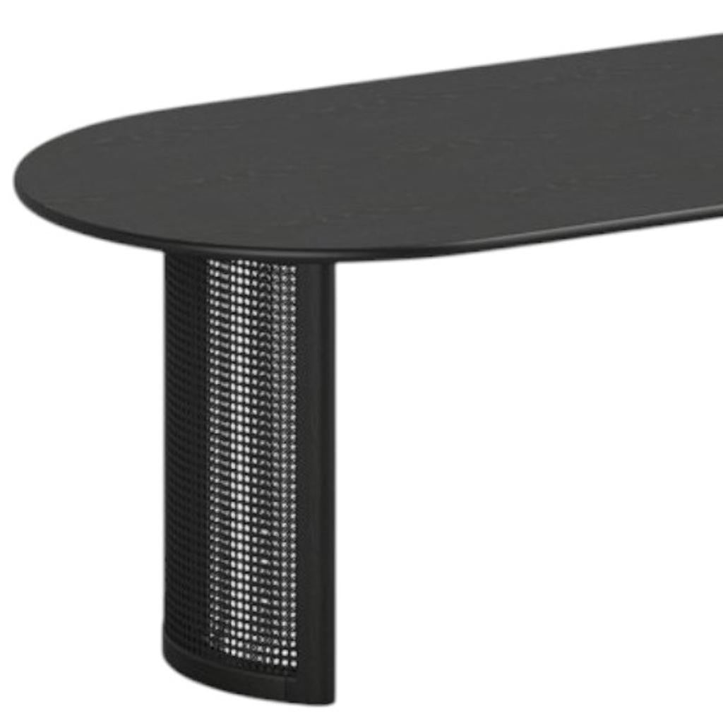 79" Black Solid Wood Double And Rattan Pedestal Base Oval Dining Table