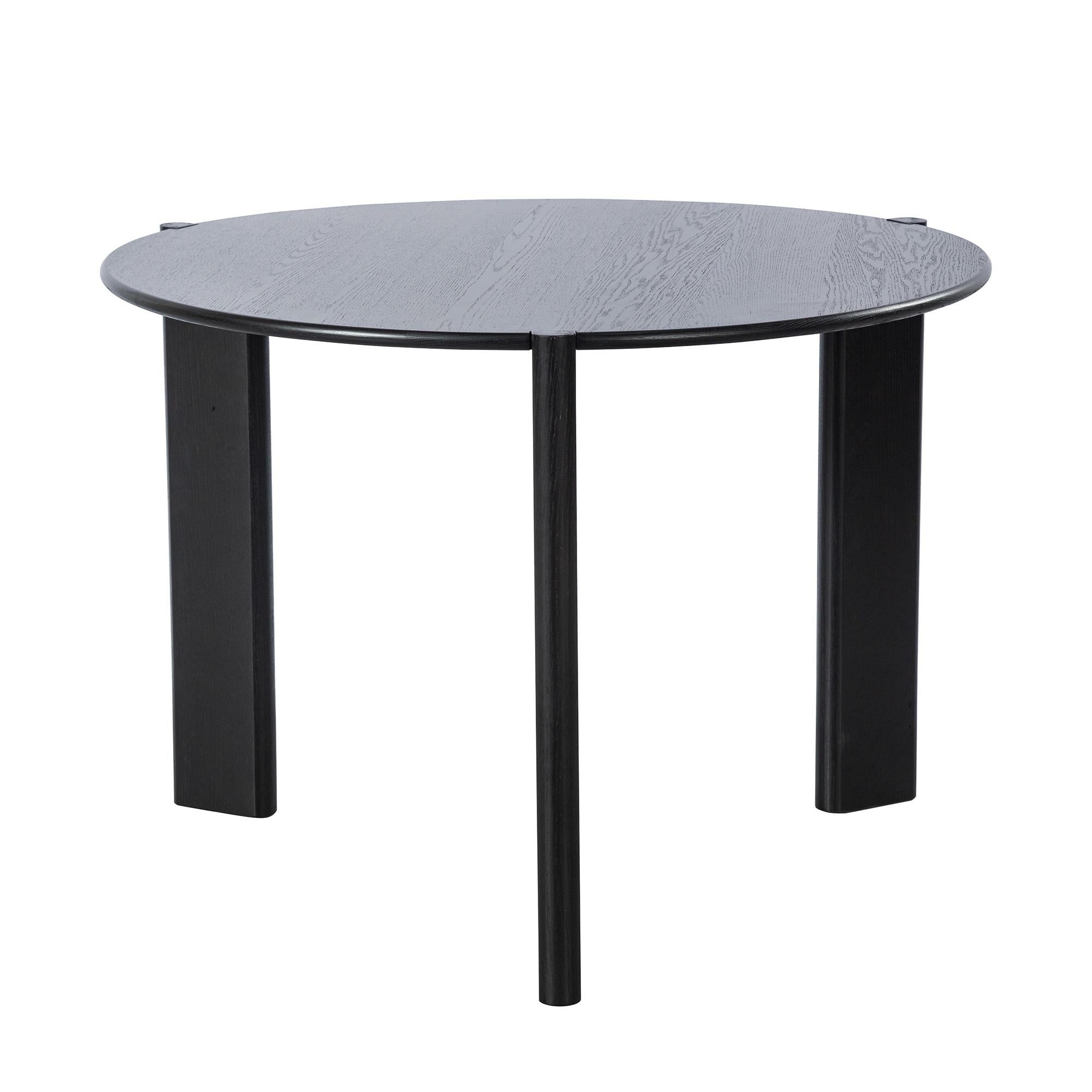 42" Black Solid Wood Three Leg Base Round Top Dining Table