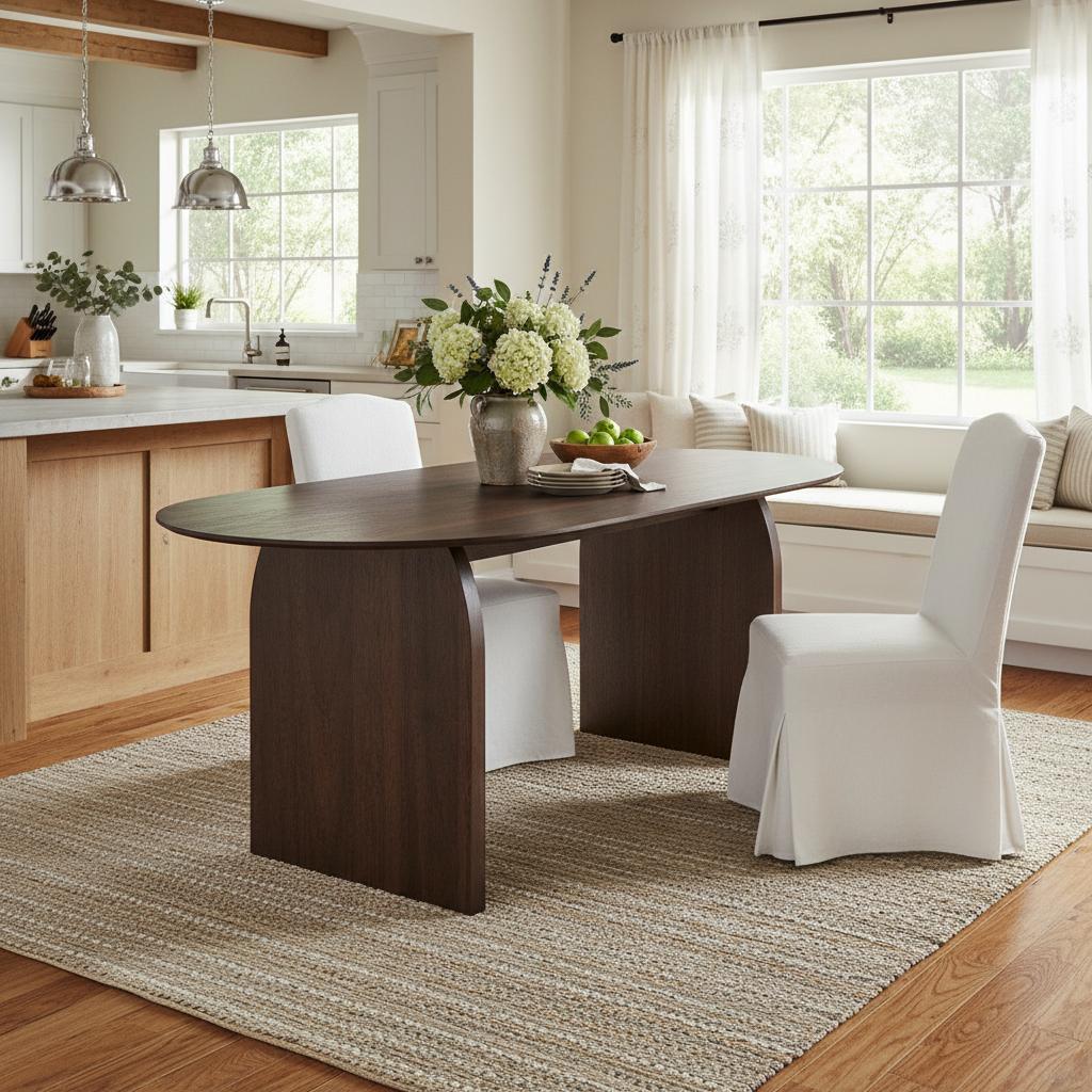 67" Walnut Solid Wood Double Pedestal Base Oval Dining Table