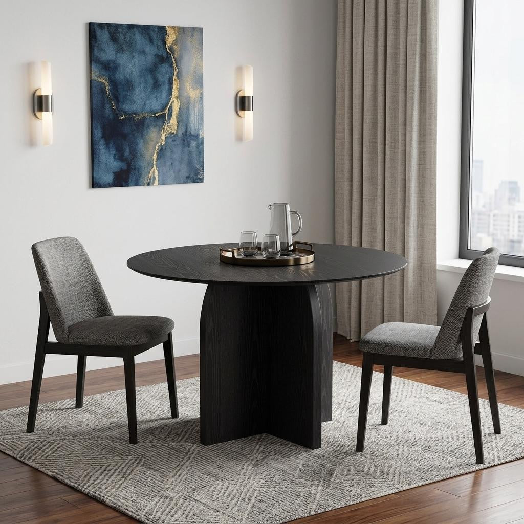 42" Black Solid Wood Pedestal Base Round Top Dining Table