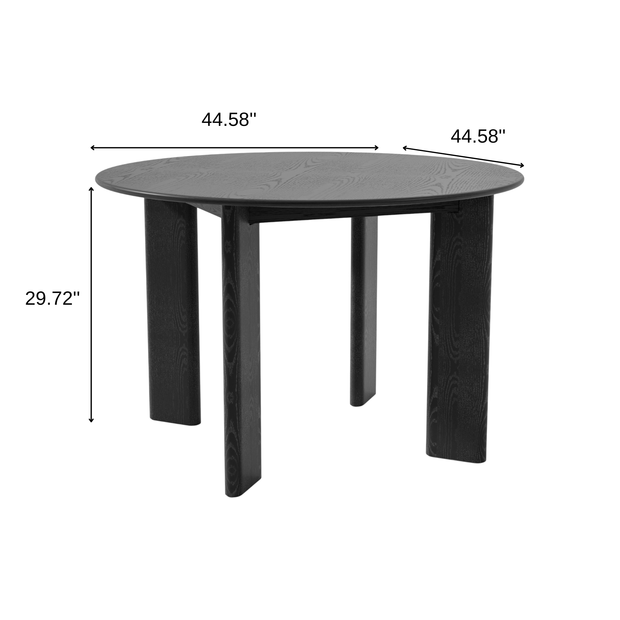 45" Black Solid Wood Round Top Dining Table