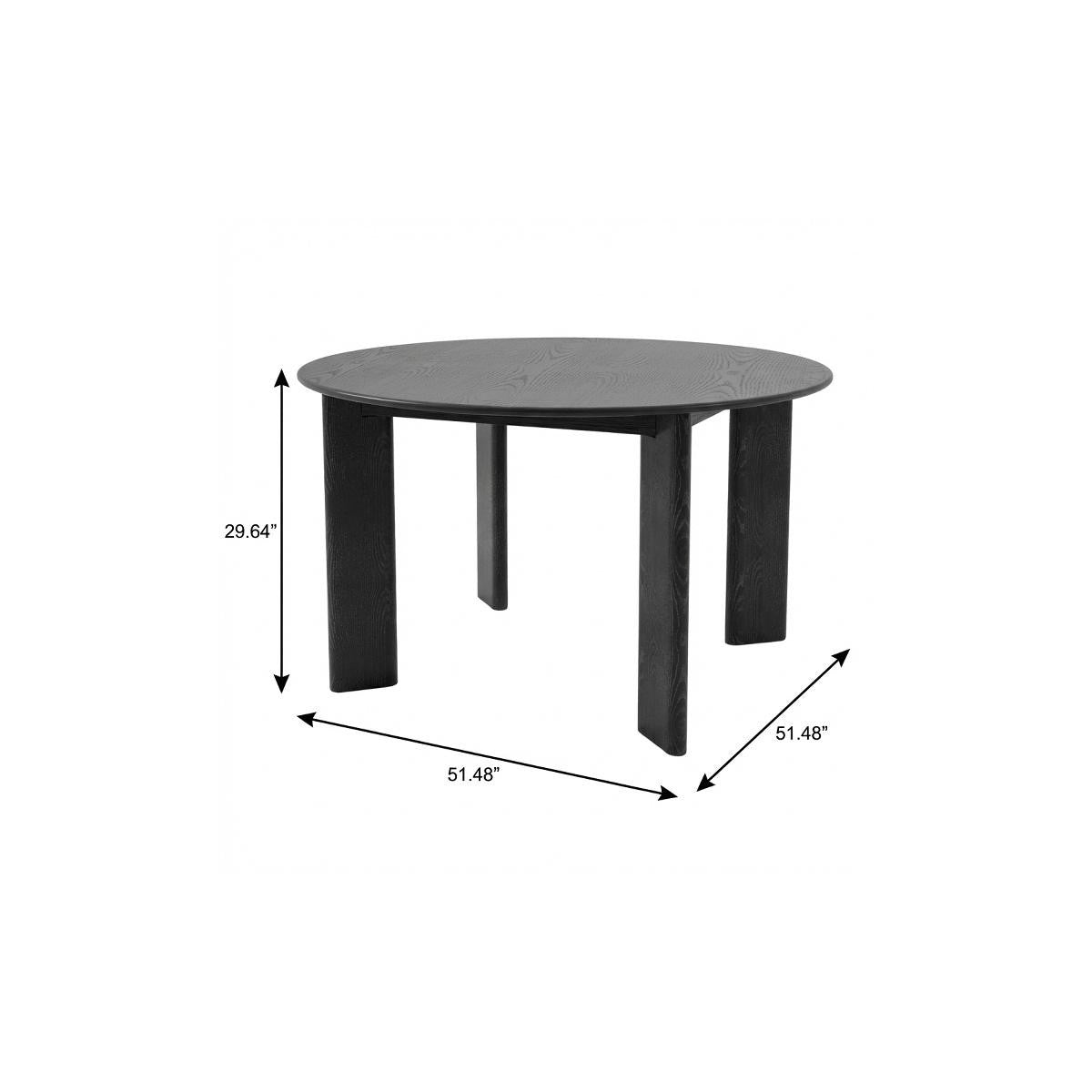 51" Black Solid Wood Round Top Dining Table